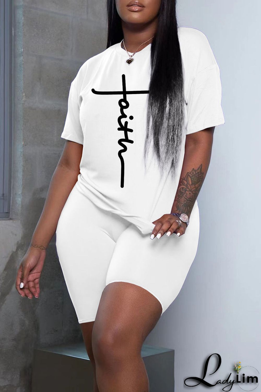 Grey Casual Print Split Joint O Neck Short Sleeve Two Pieces