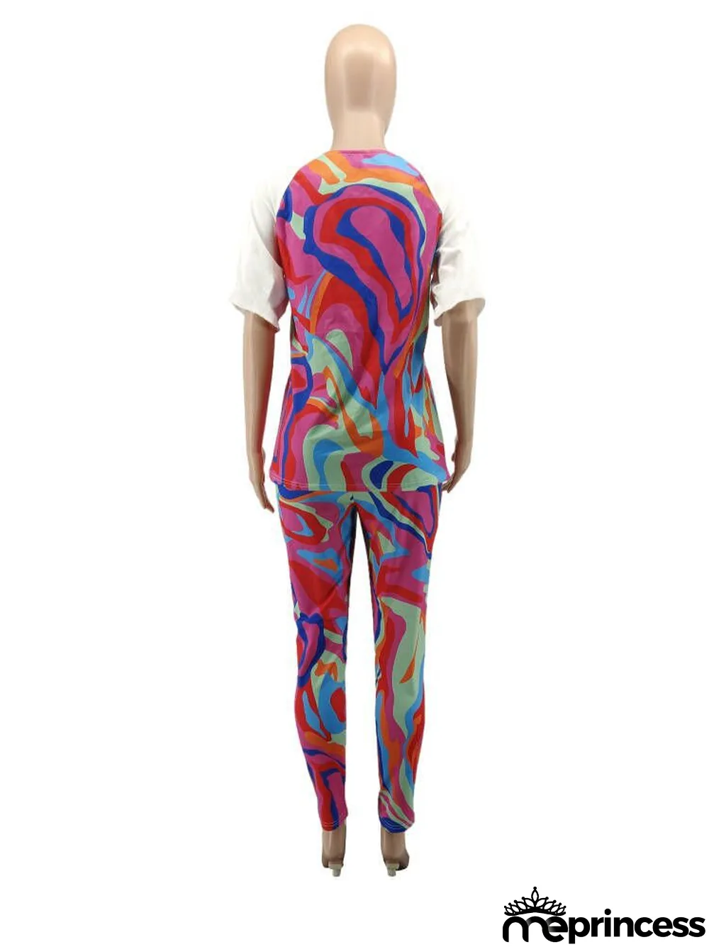 Women's cute Plus Size raglan print two-piece set