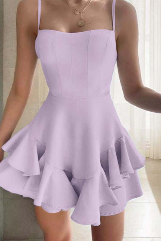 Hidais Sky Blue Spaghetti Strap Sleeveless Short Homecoming Dress With Ruffles