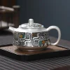 Multifunctional Ceramic Teapot Sterling Silver Side Handle Teapot Fairness Cup Kung Fu Tea Set Silver Plated Health Anti-Scalding Teapot Portable Travel Tea Set