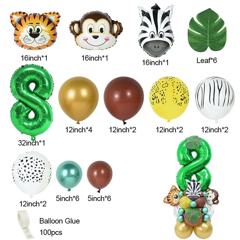 35pcs 1-9 Jungle Safari Animal Number Balloons Set Kids 1 2 3 Years Birthday Party Decoration Forest Party Supplies Baby Shower