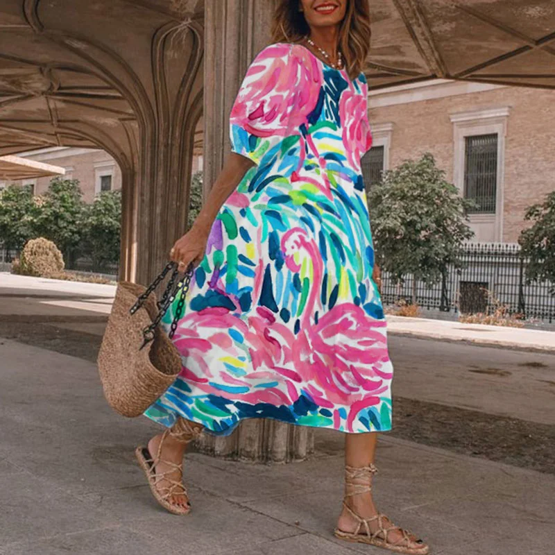 Flamingo Print Midi Dress