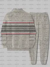 Men's fashion casual color match print long sleeve two piece set