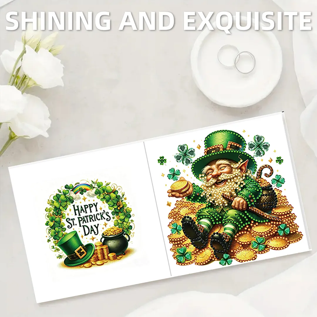 6Pcs St.Patrick Day Elves DIY Diamond Painting Greeting Card Set with Envelopes Diamond Art Handmade Cards for Beginner Adult Holiday Gifts