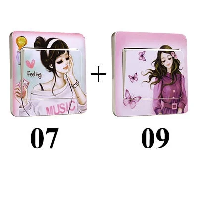 2pcs Beautiful Girl Butterfly Flower Switch Sticker Art Wall Sticker Home Decor for Kids Room Nursery Home Decoration Decals