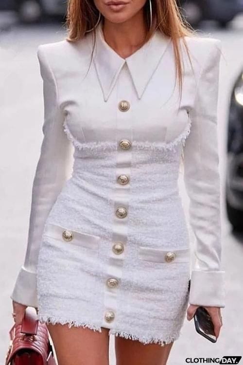 Button Blazer Collar Mini Dress