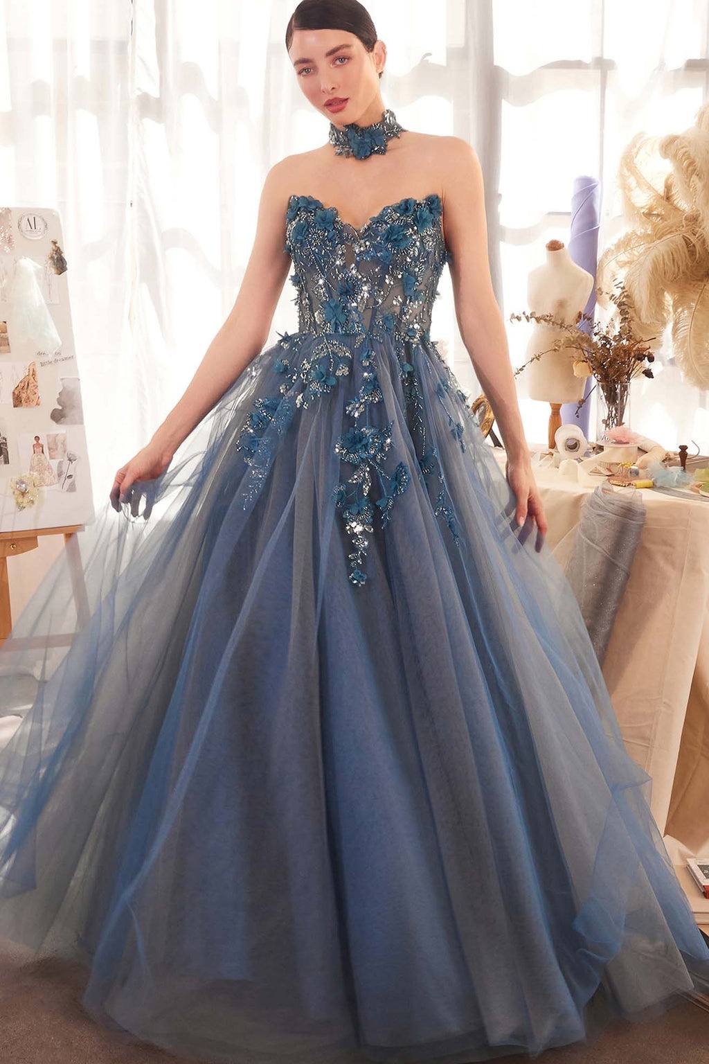 Ovlias Breathtaking Strapless Applique Tulle Layered Backless Evening Dress LY0675