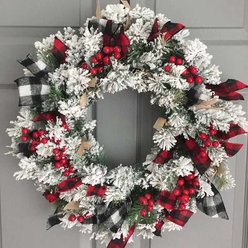 Buffalo Check Farmhouse Christmas Wreath Winter Door Wreath、、sdecorshop