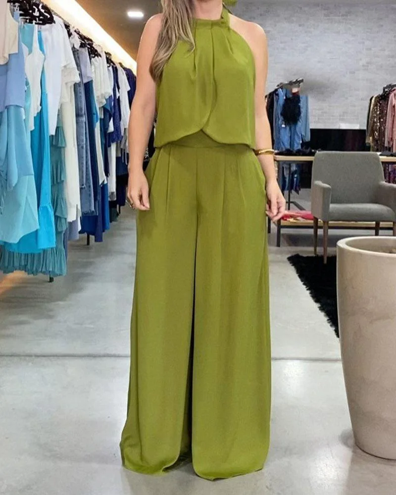 Halter Design Top Drop Pants Suit
