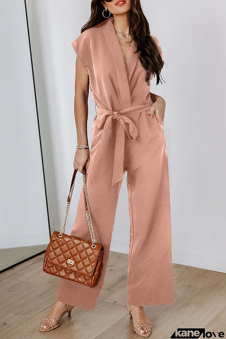 Fabiola Pocketed Tie Waist Wide Leg Jumpsuit