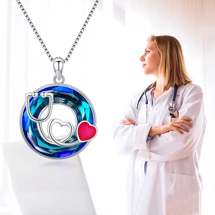 S925 Angels have Stethoscope Crystal Stethoscope Necklace