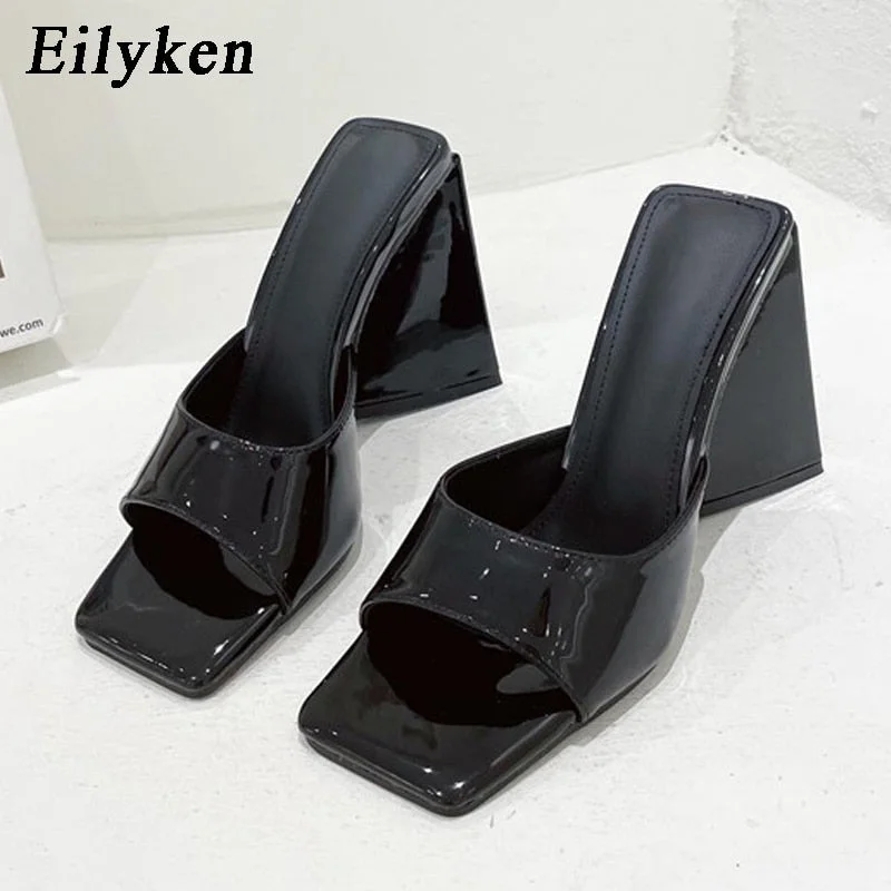 Eilyken Summer Orange Black Triangle Thick heel Slippers Sexy Street Woman Party Peep toe Dress shoes size 35-41