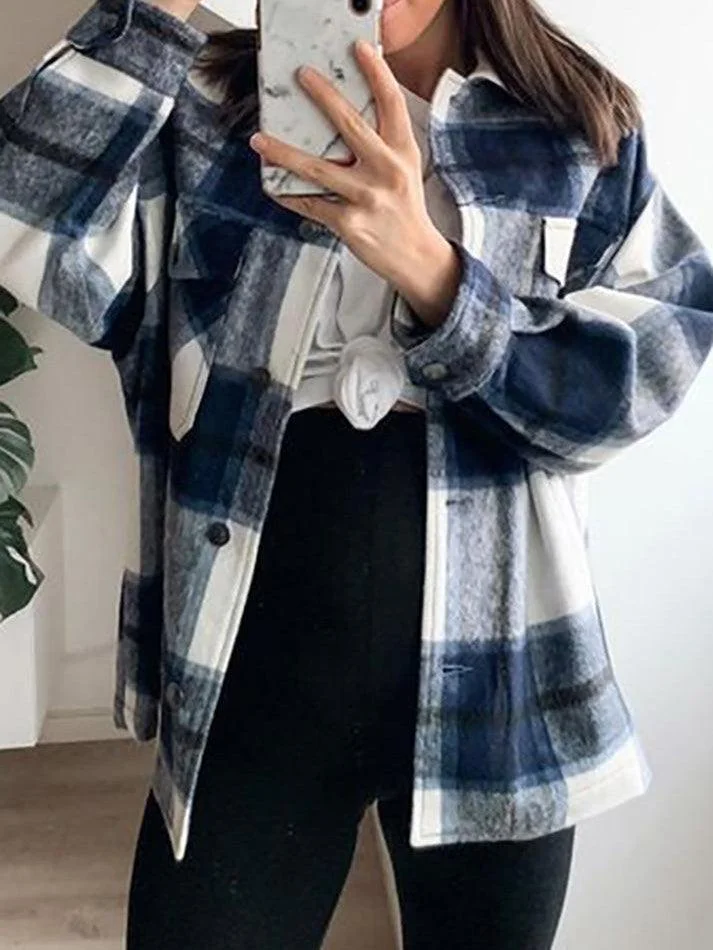 Toloer Vintage Pockets Oversized Plaid Shacket-Outfit Ideas