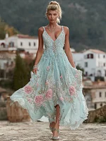 Women's Vintage Bohemian Floral Embroidery Casual Sleeveless Dress