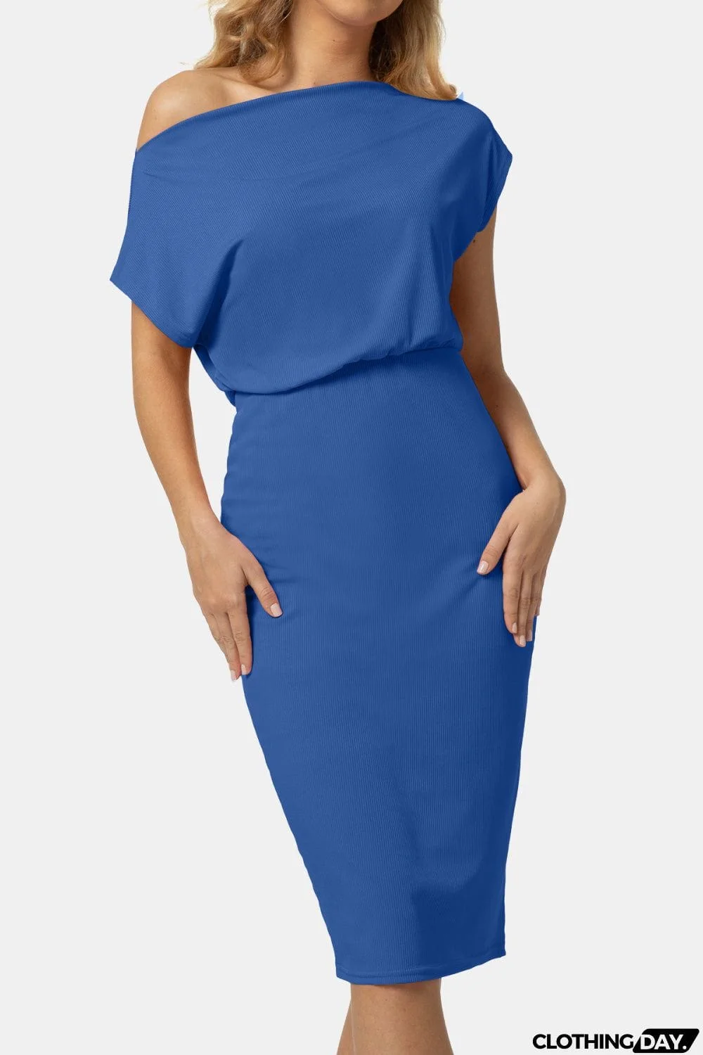 Boat Neck Short Sleeve Knee-Length Dress