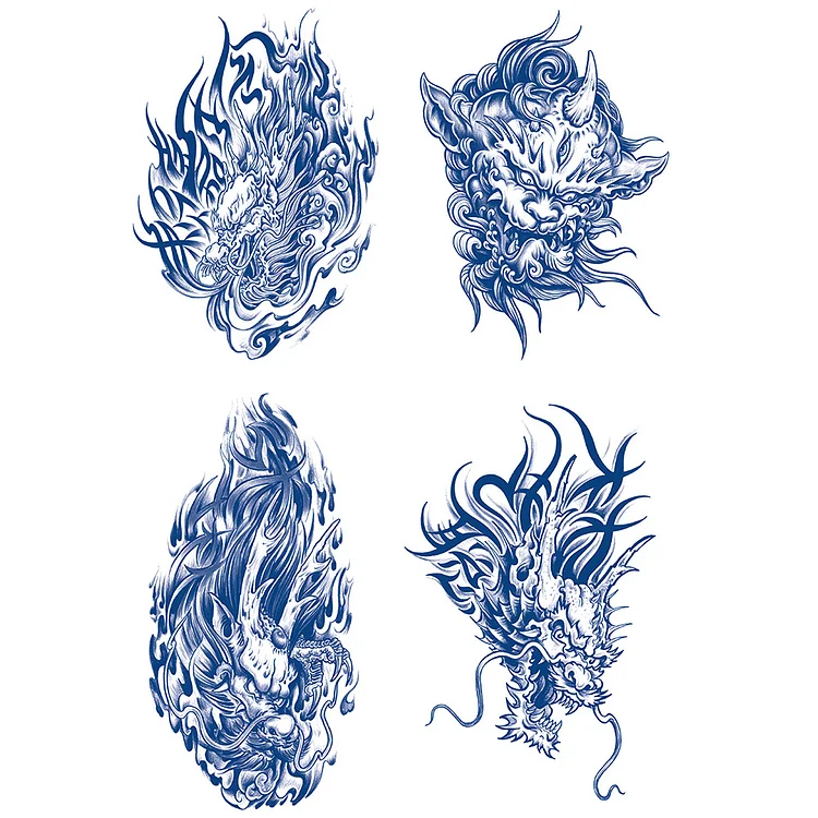 4 Sheet Extra Large Semi-Permanent Tattoo Dragon Art