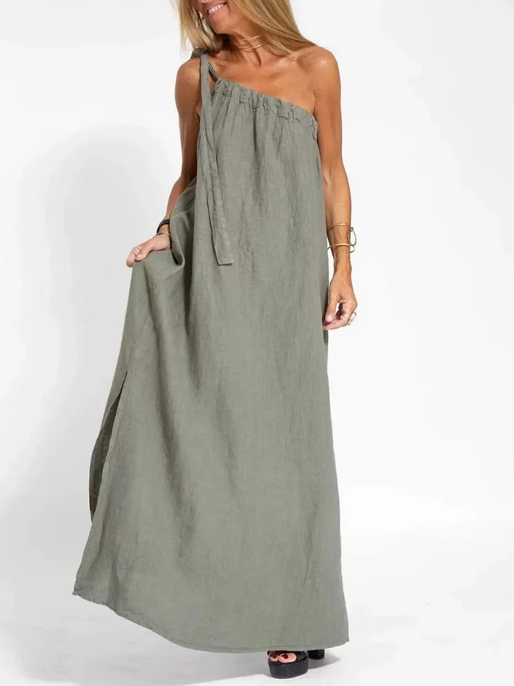 Ladies' Single Collar Camisole Slit Casual Dress