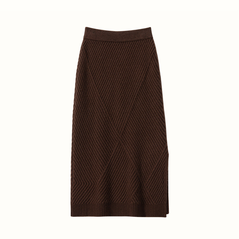 Rib Cashmere Skirt With Slit REAL SILK LIFE