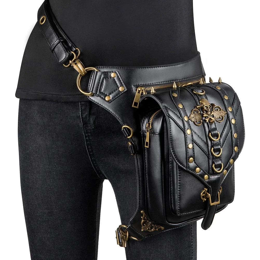 Chain Small Belt Motorcycle Leg Banana Pouch Hip Bag Steampunk Bag Shoulder Messenger Waist Bag Fanny Pack For Women Cyberpunk