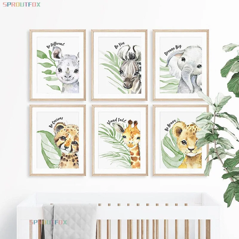 Animal Big Plaid Living Decoration Baby Room Decorative Canvas Paintings Wall Decor Kids Room Sheets For Paintings