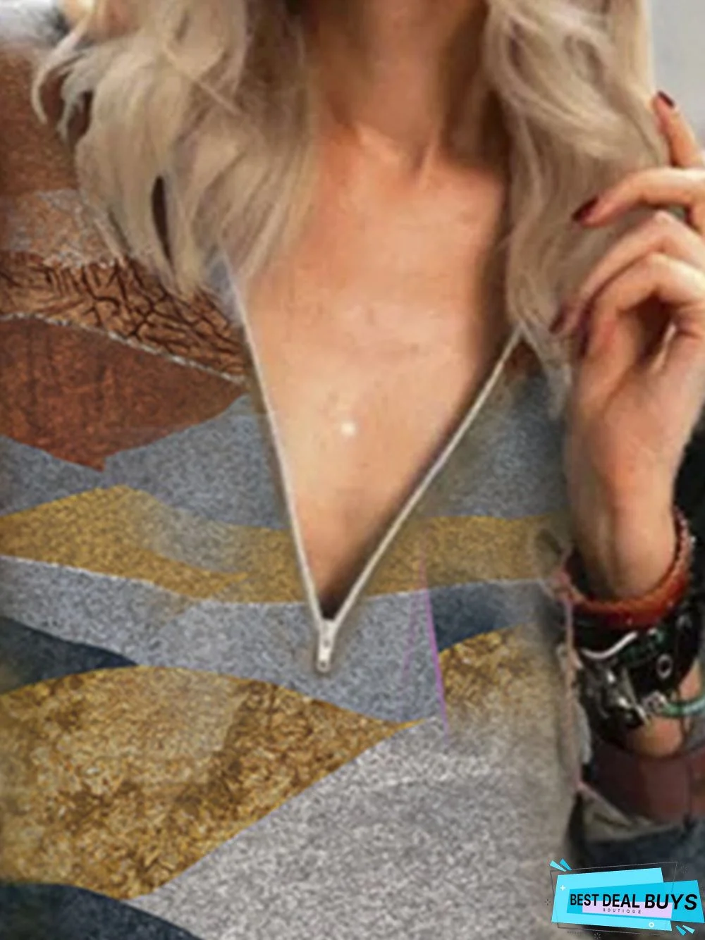 Casual Long Sleeve Abstract Tunic Top