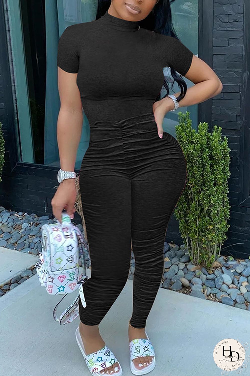 Fluorescent Yellow Fashion Casual Solid Draped Polyester Short Sleeve O Neck Jumpsuits