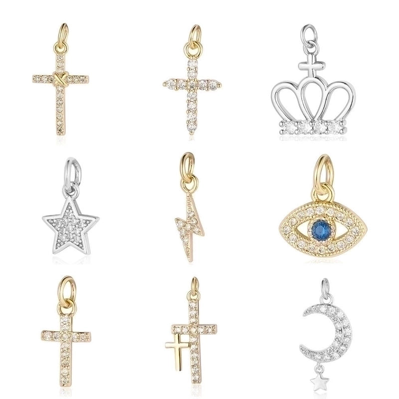 3 Pieces Copper Zircon 18K Gold Plated Cross Moon Eye