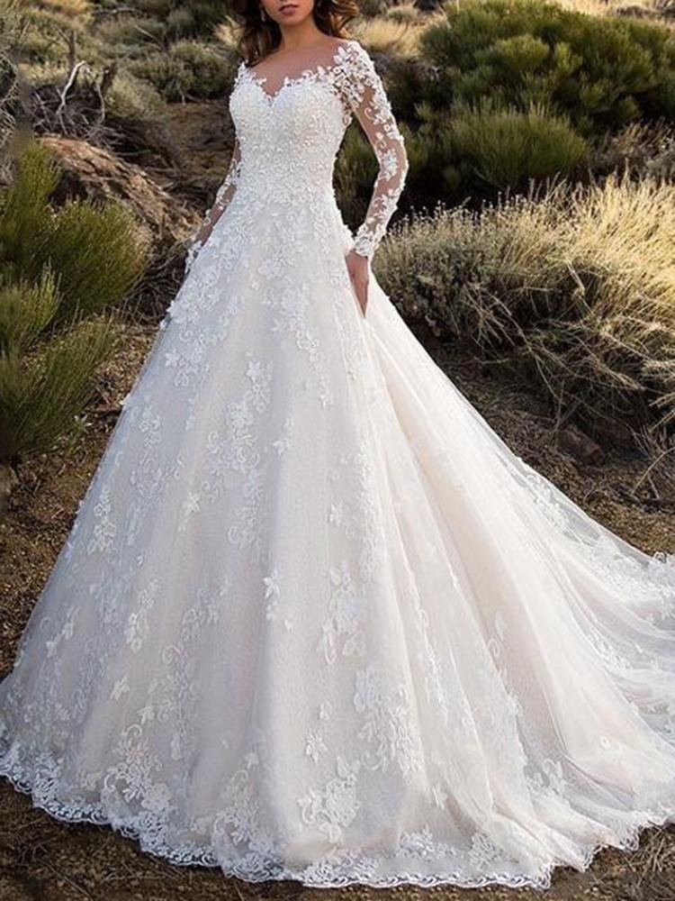 Promsstyle Elegant lace embroidery low back princess wedding dress