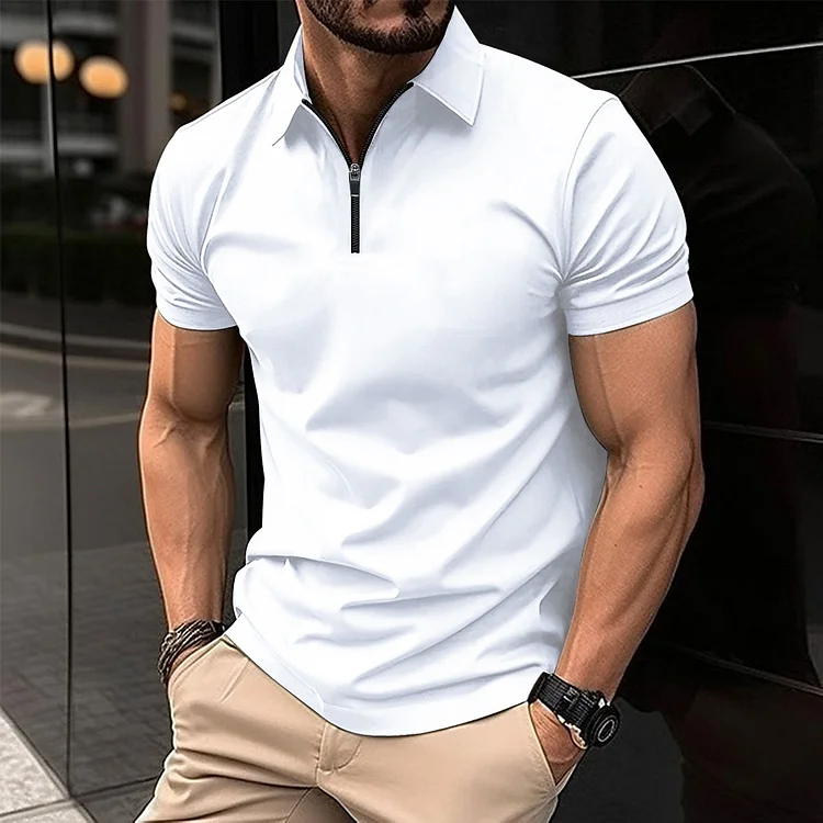 Kakacloud 2025 summer new men's casual fashion trend POLO shirt zipper solid color men's top sports polo shirt