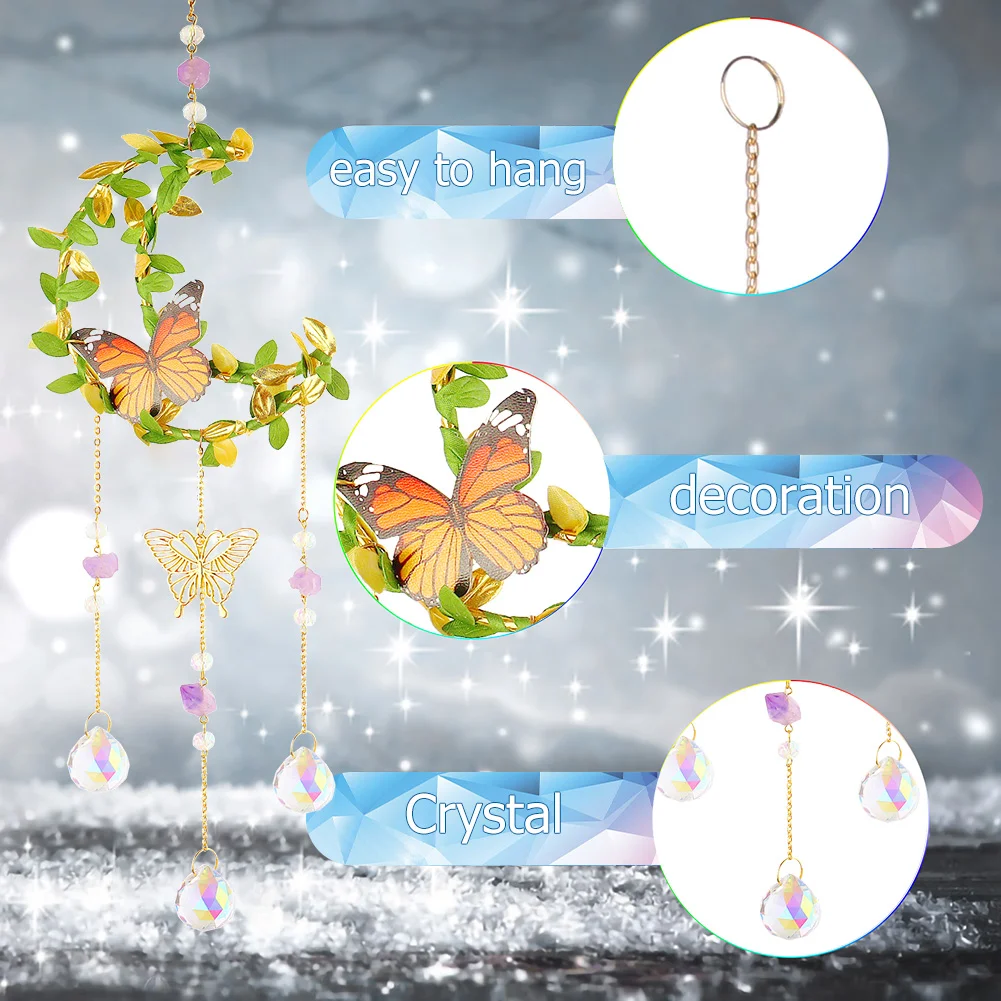 Crystal Wind Chime Prism Catchers Ornament Home Room Garden Decor (Moon 2)