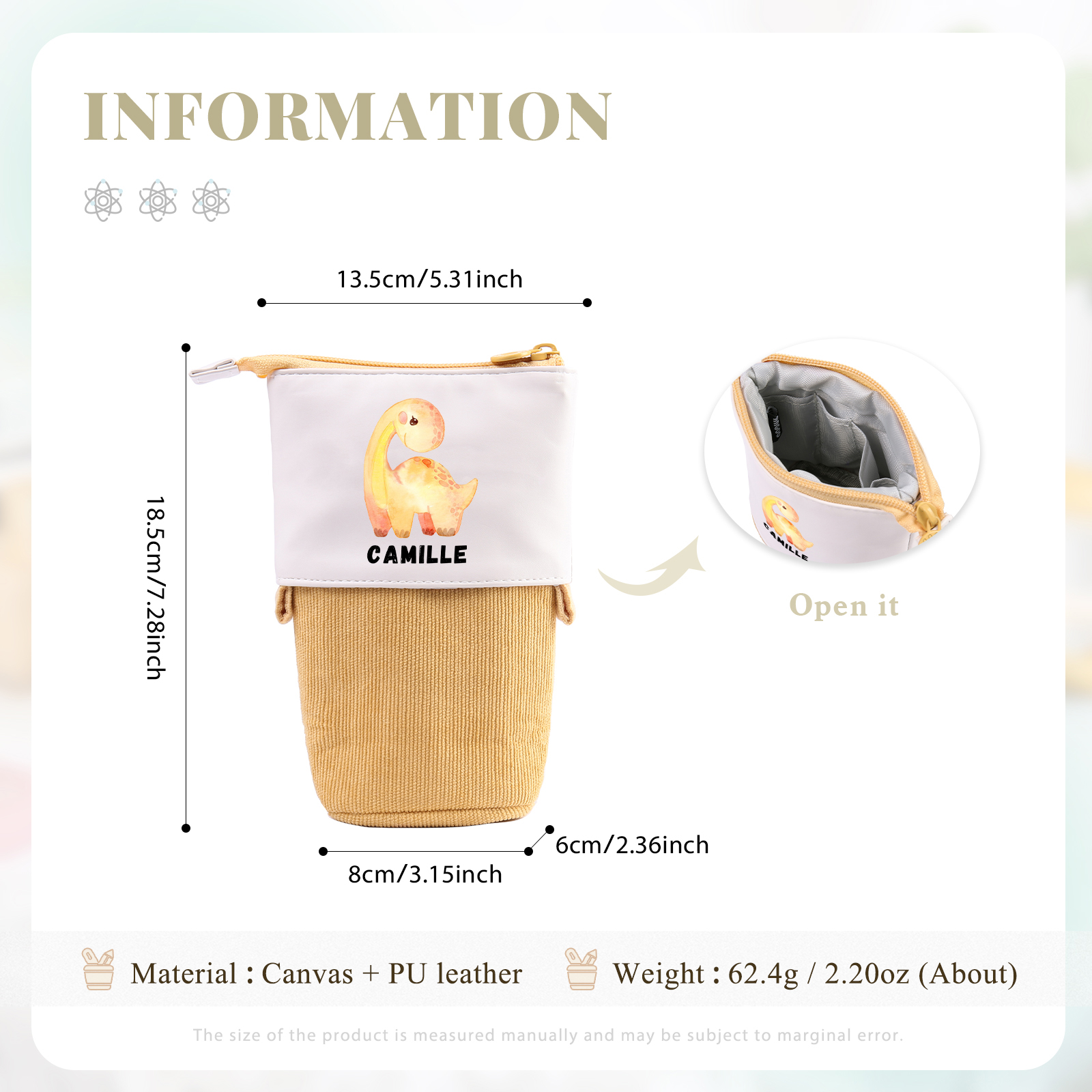 Astuccio per matite personalizzato con 1 nome e 1 dinosauro regalo per scuola elementare bambini