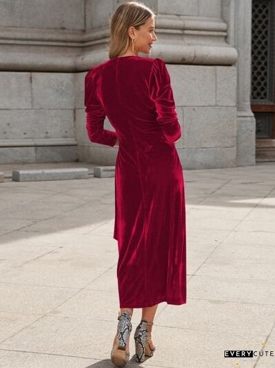 Surplice Puff Sleeve Midi Dress