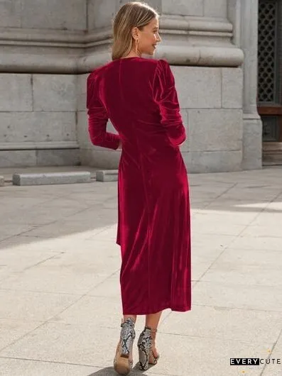Surplice Puff Sleeve Midi Dress
