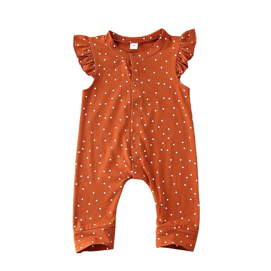 Infants Girls Romper Trousers Short Ruffle Sleeve Polka Dot Printed Buttons Baby Clothes