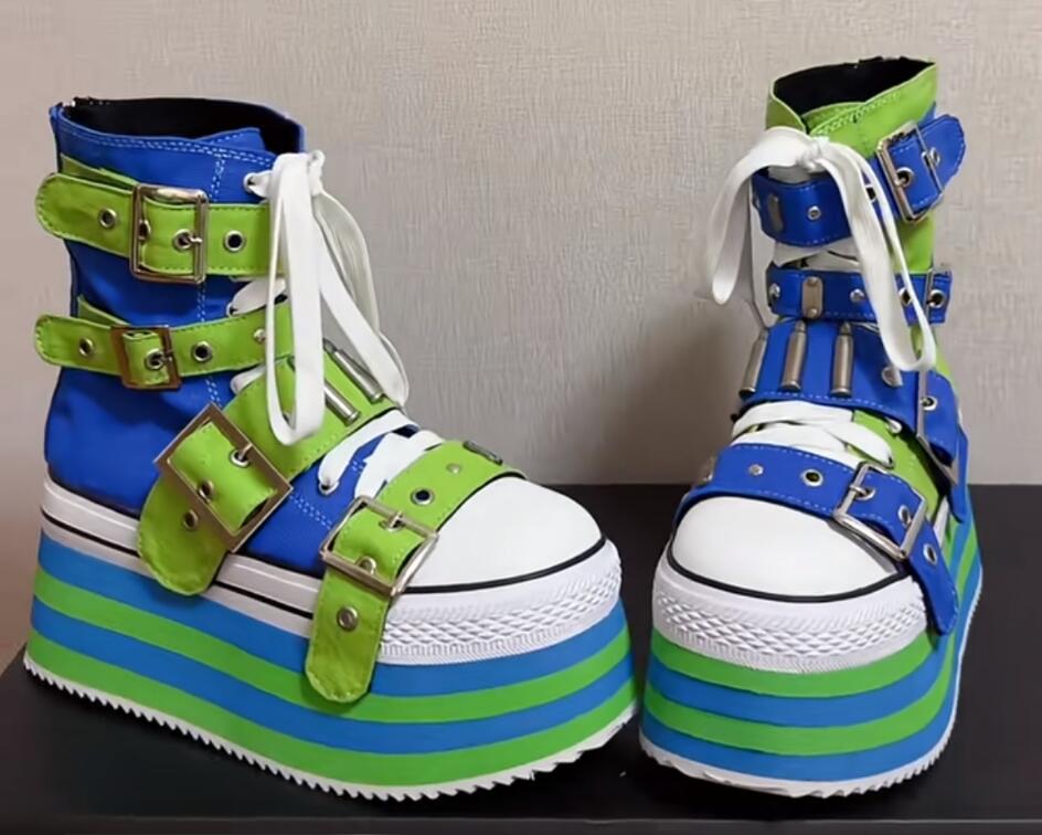 GOOSHOE Wasteland Punk Short Boots High Heels Pumps Party Shoes Blackish Green Canvas Ankle Boots 32-50 7cm