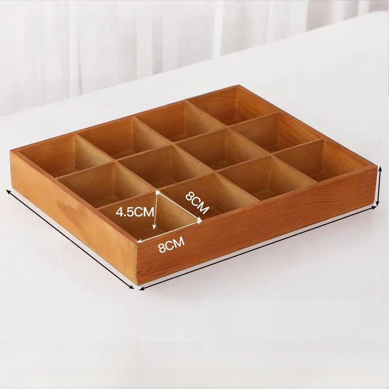 Wooden Plaid Storage Box Desktop Multi-grid Wooden Box Nuts Multi-meat Plaid Storage Box Grid Plate Stall Jiugongge
