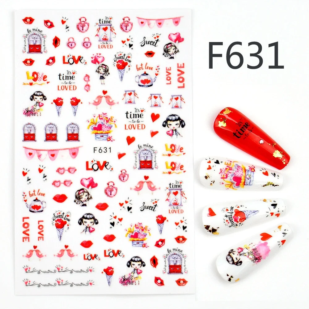 1PC Sexy Lady Shaped 3D Nail Stickers Character Face Image LOVE HEART Flower Decals Slider Black White DIY Nail Art Decorarion-Nail Inspo