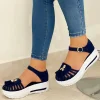 Women Comfy Platform Soft Sole Fabric Hollow-out Tassels Sandals