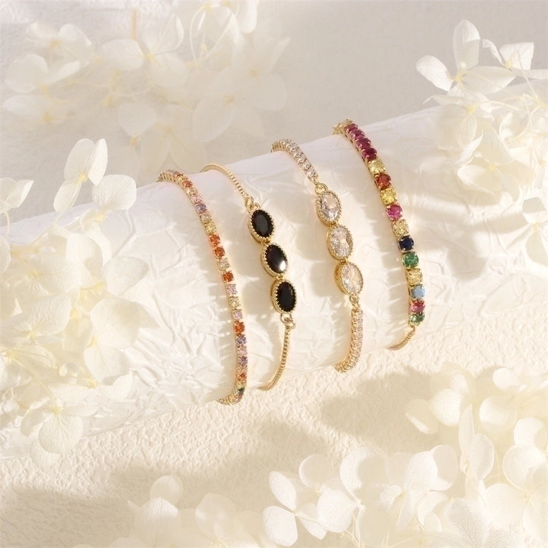 Copper 18K Gold Plated IG Style Minimalist Commute Oval Inlay Zircon Bracelets