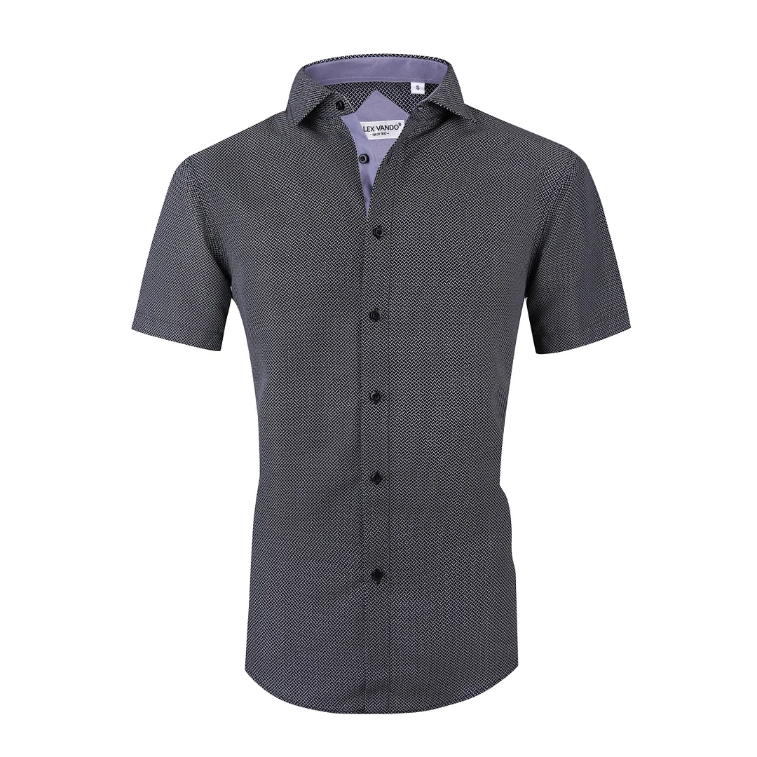 Men's Microfiber Casual Short Printed Shirt Black Alex Vando Fashion