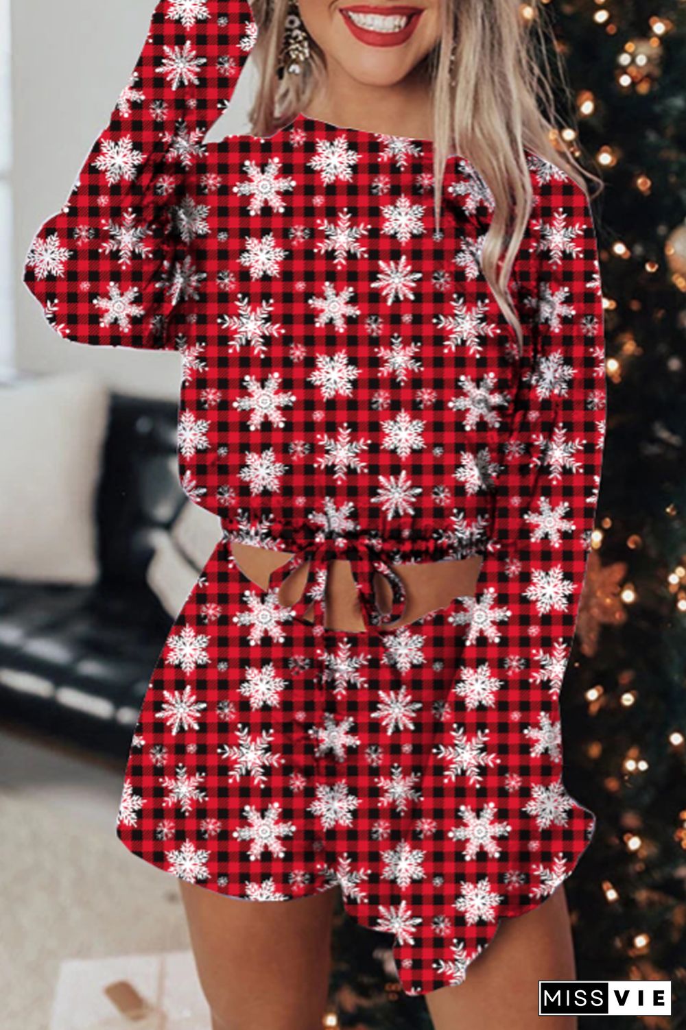 Christmas Drawstring Waist Two Pieces Sets