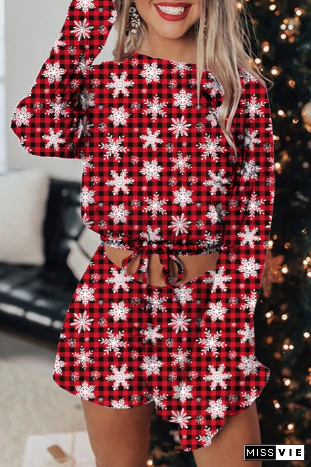 Christmas Drawstring Waist Two Pieces Sets