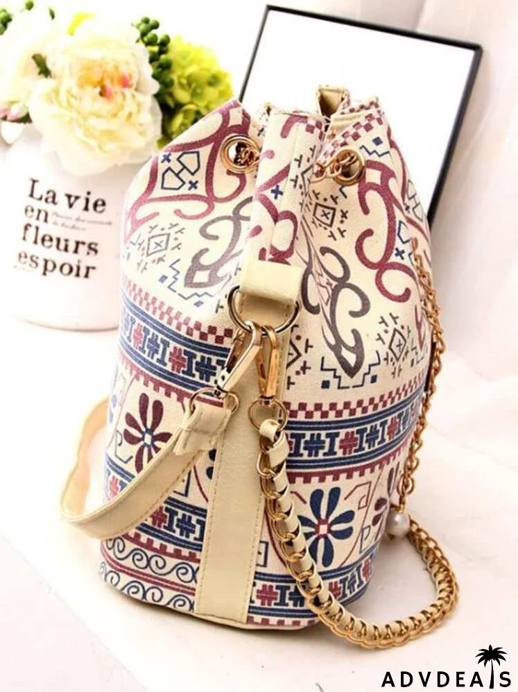 Geo Graphic Drawstring Bucket Bag