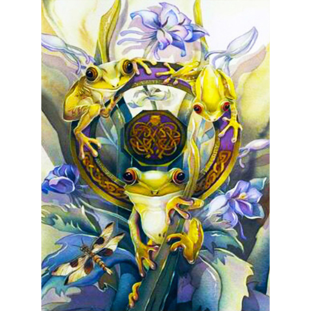 

30*40CM - Round Drill Diamond Painting - Frog Falling Flower, 501 Original