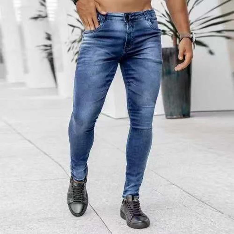 Fashion Washed Slant Pockets Denim Skinny Fit Jeans