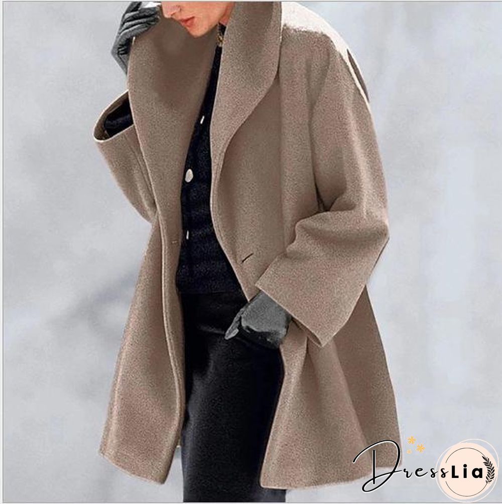 Round Neck Winter Plain Loose Coat With Hat