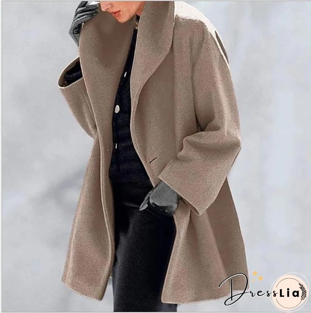 Round Neck Winter Plain Loose Coat With Hat