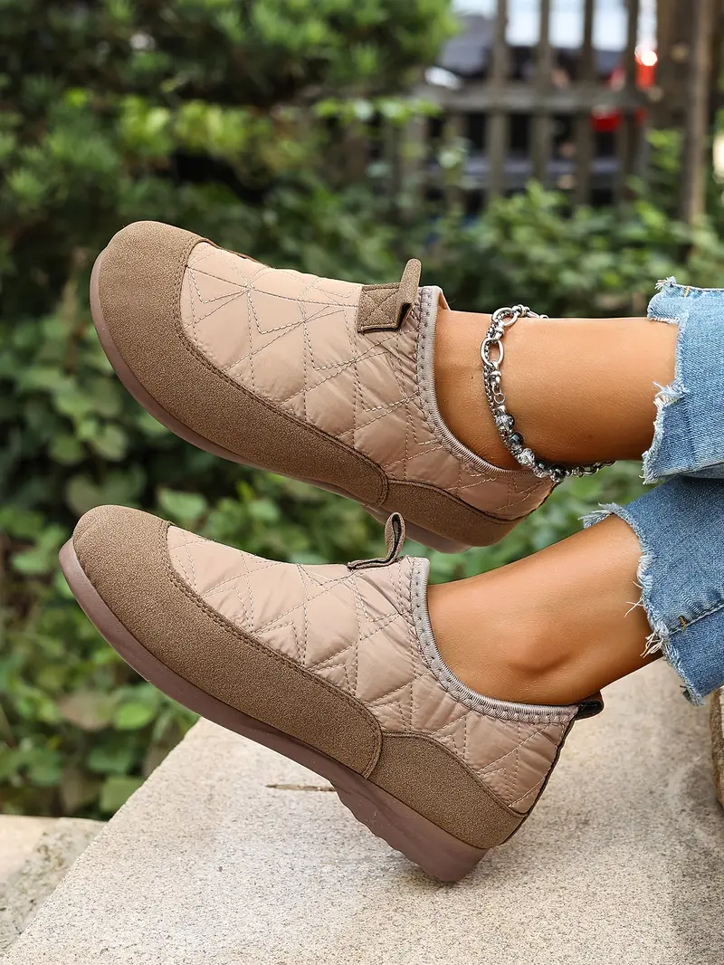 women s cozy slip-on winter boots - warm fleece-lined round-toe ankle boots with chunky sole, brown casual boots for casual attire, winter footwear | cozy slipon boots | durable pvc sole details 0