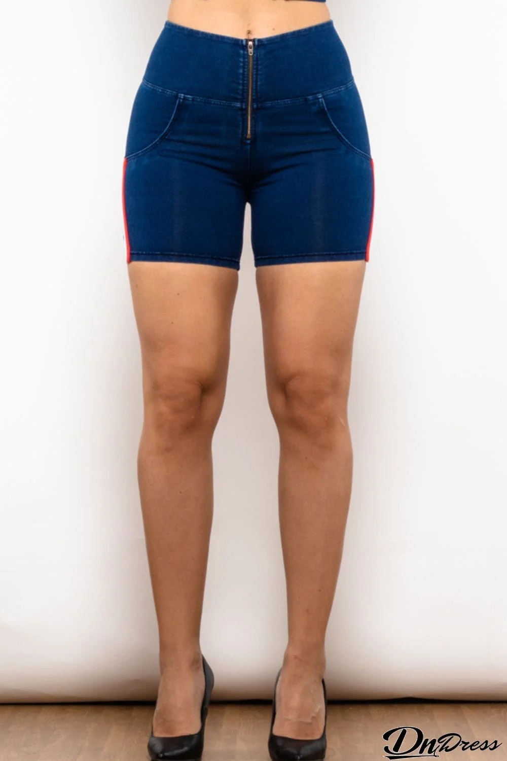 Full Size Side Stripe Zip Closure Denim Shorts