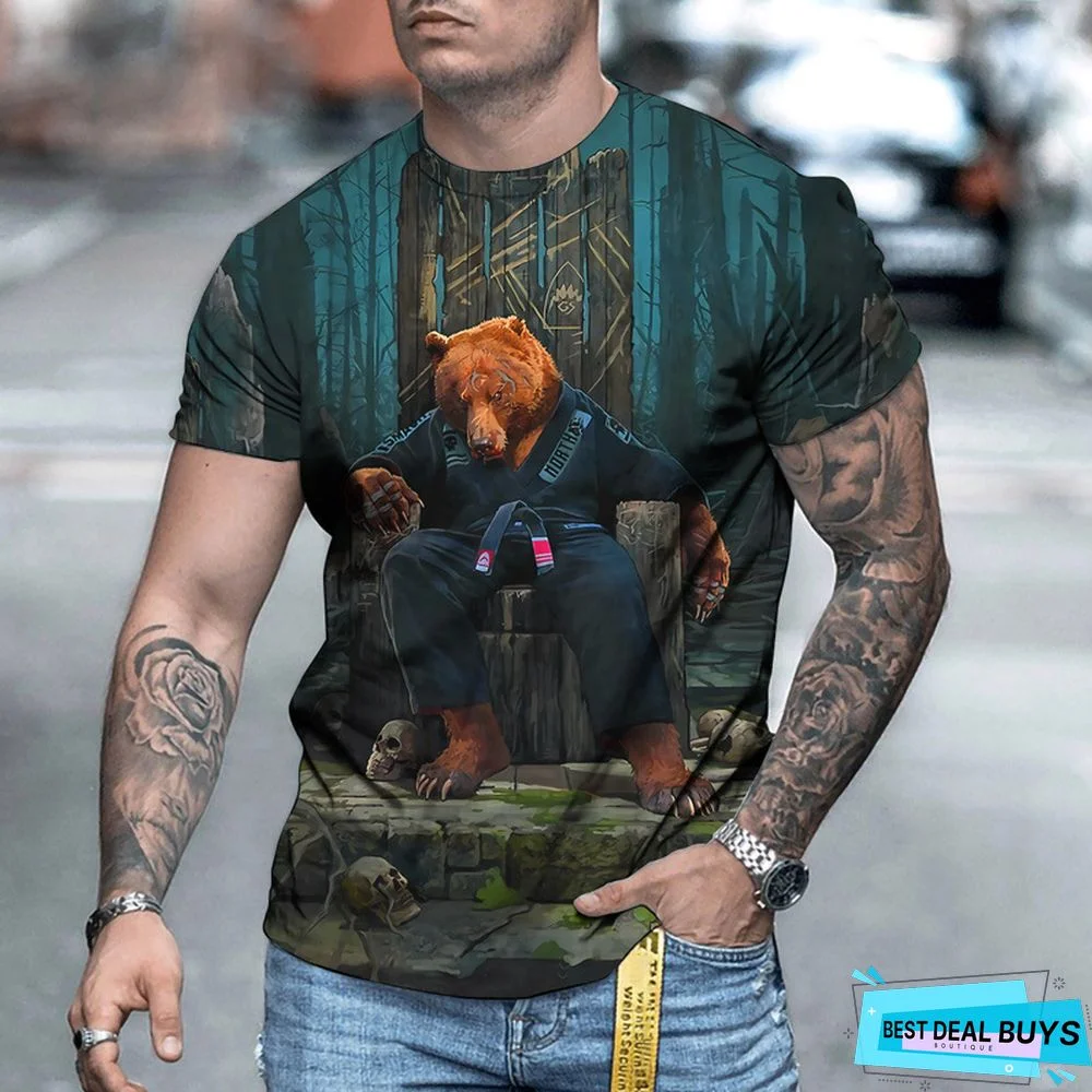 Men's Fashion Animal Series Printed Round Neck Short Sleeve T-Shirt